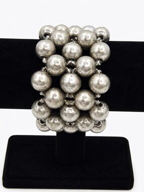 Silver-Tone Beaded Stretch Bracelet | 90s Statement Jewelry